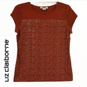Liz Claiborne Sequins Crew Neck Top